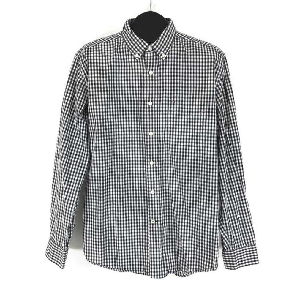 Tommy Hilfiger Classic Fit Long Sleeve Shirt Men's Large Gingham 100% Cotton
